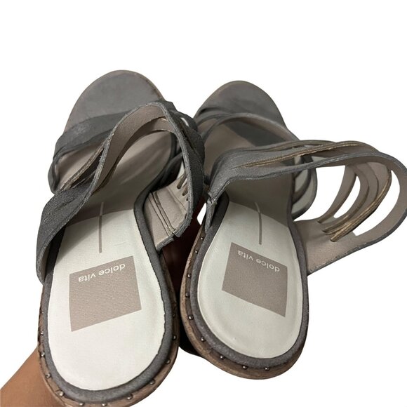 Dolce Vita Gray Metallic Strappy Chunky Stacked Heel Slip On Sandals Size 9.5 - Picture 5 of 7